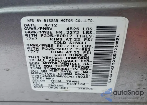 2012 Nissan Rogue S from USA, damaged, VIN JN8AS5MV0CW714248